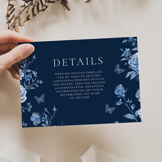Betoverde Midnight  Bloemen Trouwdetails Informatiekaartje