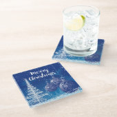 Betoverde Midnight Blue & White Vrolijk Kerstfeest Glazen Onderzetter (Schuin)