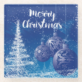 Betoverde Midnight Blue & White Vrolijk Kerstfeest Glazen Onderzetter