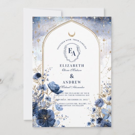 Betoverde Midnight Botanical Arch Wedding Kaart (Voorkant)
