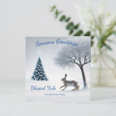 Betoverde Midwinter Haas: Gepersonaliseerde zonnew Feestdagenkaart (Staand voorkant)