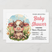 Betoverde moderne Barnyard Koe Baby Showe Kaart (Voorkant / Achterkant)