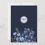 Betoverde Monochrome Navy Blue Wildflower bruiloft Kaart (Achterkant)