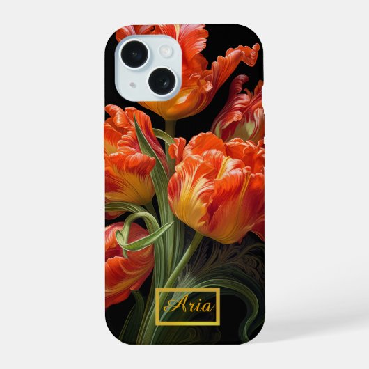 Betoverde Moody Donker Bloemen Tulpen iPhone 15 Case (Achterkant)