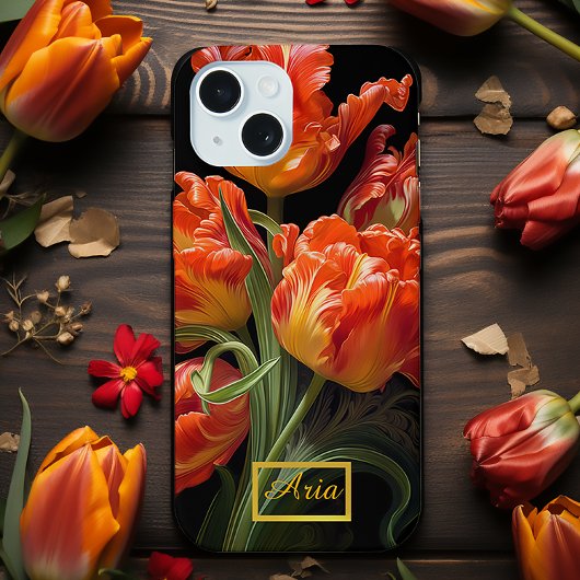 Betoverde Moody Donker Bloemen Tulpen iPhone 15 Case
