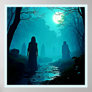 Betoverde Moonlight Forest Spirits Design Poster