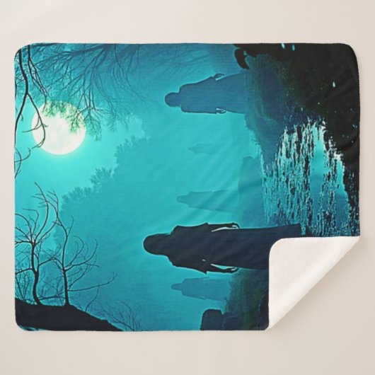Betoverde Moonlight Forest Spirits Design Sherpa Deken (Voorkant (horizontaal))