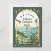 Betoverde Mountain Art Nouveau Dragon Bruiloft Kaart (Voorkant)