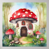 Betoverde Mushroom Art Cottage Poster (Voorkant)