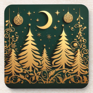Betoverde Nacht – Kerstboom onder maanlicht Patroo Bier Onderzetter