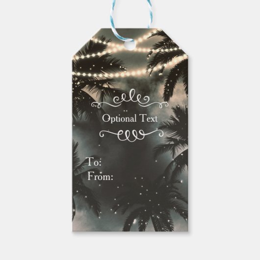 Betoverde Nachthemel Palmboom & Kerstverlichting Cadeaulabel (Voorkant)