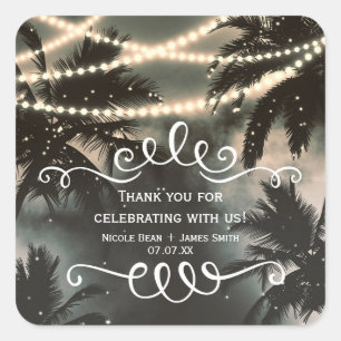 Betoverde Nachthemel Palmboom & Kerstverlichting Vierkante Sticker