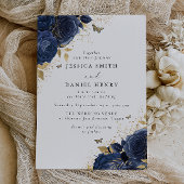 Betoverde Navy Blue Rozen & Gold Wedding Kaart