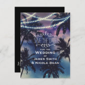 Betoverde Night Sky Evening Beach Lights Save Datu Aankondigingskaart (Voorkant / Achterkant)