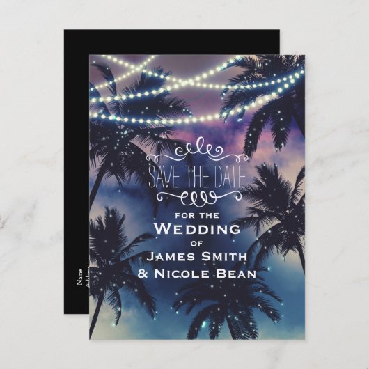 Betoverde Night Sky Evening Beach Lights Save Datu Aankondigingskaart (Voorkant / Achterkant)