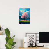 Betoverde oase, rustige Sakura boom Poster (Thuiskantoor)