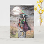 Betoverde oktober Halloween Witch Cat Kaart (Gele Bloem)