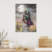 Betoverde Oktober Heksenkat Halloween Poster (Keuken)