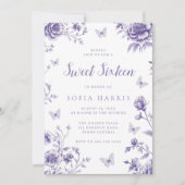 Betoverde Paarse Bloemen Sweet 16 Party Kaart (Voorkant)