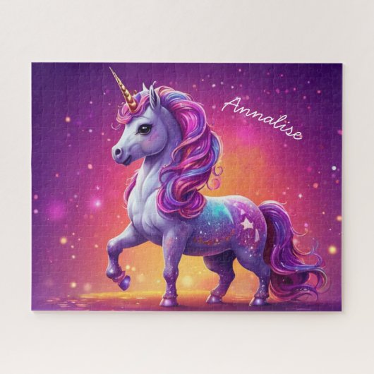 Betoverde Paarse Eenhoorn Sparkle gepersonaliseerd Legpuzzel (Horizontaal)