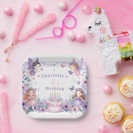 Betoverde Paarse Fairy tuin - Verjaardag Papieren Bordje (Feest)