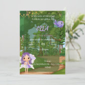 Betoverde Paarse Fairy verjaardagsuitnodiging Kaart (Staand voorkant)