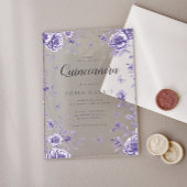 Betoverde Paarse Floral Quinceanera 15e verjaardag Acryl Uitnodigingen