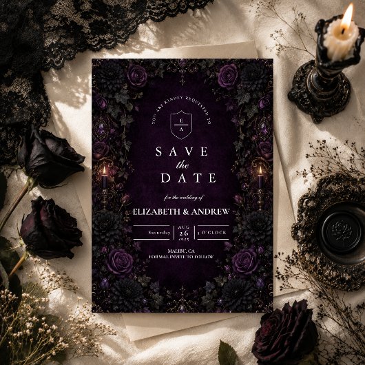 Betoverde Paarse Goth Huwelijk Save The Date
