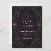 Betoverde Paarse Goth Huwelijk Save The Date (Voorkant)