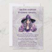 Betoverde Paarse heks Halloween-feestuitnodiging Kaart (Voorkant)