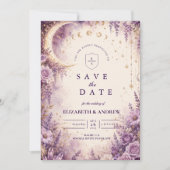 Betoverde Paarse Hemelse Bruiloft Save The Date (Voorkant)