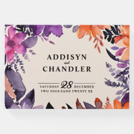 Betoverde Paarse + Oranje Bloemen Halloween bruilo Gastenboek