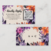 Betoverde Paarse + Oranje Bloemen Halloween bruilo Informatiekaartje (Voorkant / Achterkant)