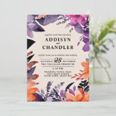 Betoverde Paarse + Oranje Bloemen Halloween bruilo Kaart (Staand voorkant)