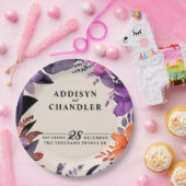 Betoverde Paarse + Oranje Bloemen Halloween bruilo Papieren Bordje (Feest)