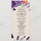 Betoverde Paarse + Oranje Bloemen Halloween bruilo Programmakaart (Voorkant / Achterkant)