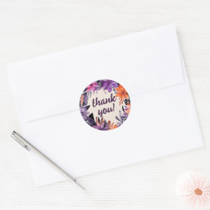 Betoverde Paarse + Oranje Bloemen Halloween bruilo Ronde Sticker