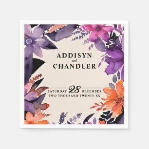 Betoverde Paarse + Oranje Bloemen Halloween bruilo Servet