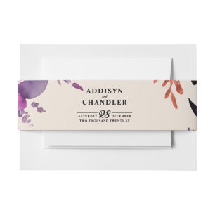 Betoverde Paarse + Oranje Bloemen Halloween bruilo Uitnodigingen Wikkel