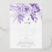 Betoverde Paarse Roos bruiloft zilver Folie Uitnodiging (Voorkant)