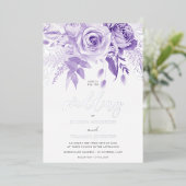 Betoverde Paarse Roos bruiloft zilver Folie Uitnodiging (Staand Voorkant)