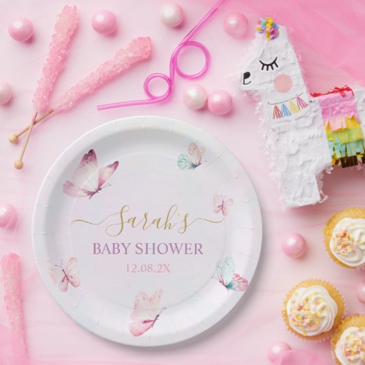 Betoverde Paarse roze vlinder Papieren Bordje (Feest)