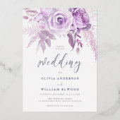 Betoverde Paarse Rozen Elegant Bruiloft Zilver Folie Uitnodiging (Voorkant)