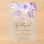 Betoverde Paarse Rozen Moderne Trouw Acryl Uitnodigingen (Voorkant)