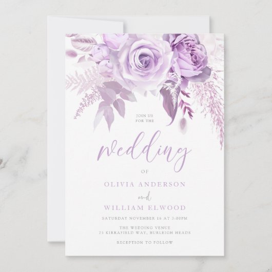 Betoverde Paarse Rozen Mooie bruiloft Kaart (Voorkant)