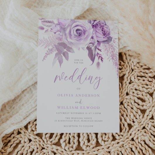 Betoverde Paarse Rozen Mooie bruiloft Kaart