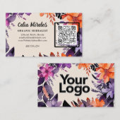 Betoverde Paarse Sinaasappels Bloemen Logo QR-code Informatiekaartje (Voorkant / Achterkant)