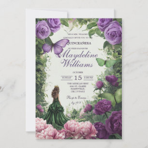 Betoverde Paarse Vlinder Quinceañera Uitnodiging