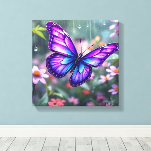 Betoverde Paarse vlindertuin Canvas Afdruk (Insitu (Houten vloer))