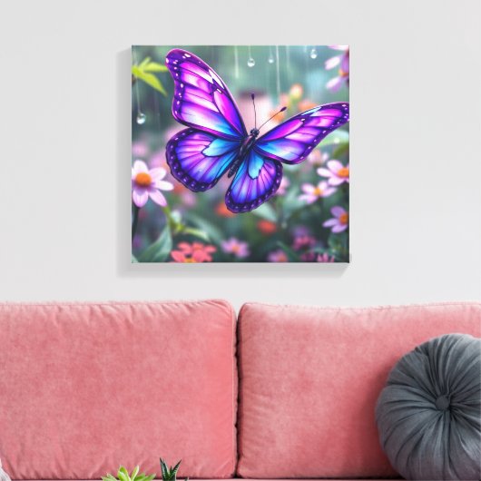 Betoverde Paarse vlindertuin Canvas Afdruk (Insitu (Woonkamer))